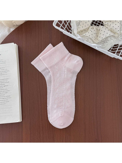 Rufia - Elegant Solid Color Openwork Ankle Socks
