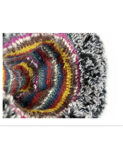 Haila - Fuzzy Striped Crochet Beanie