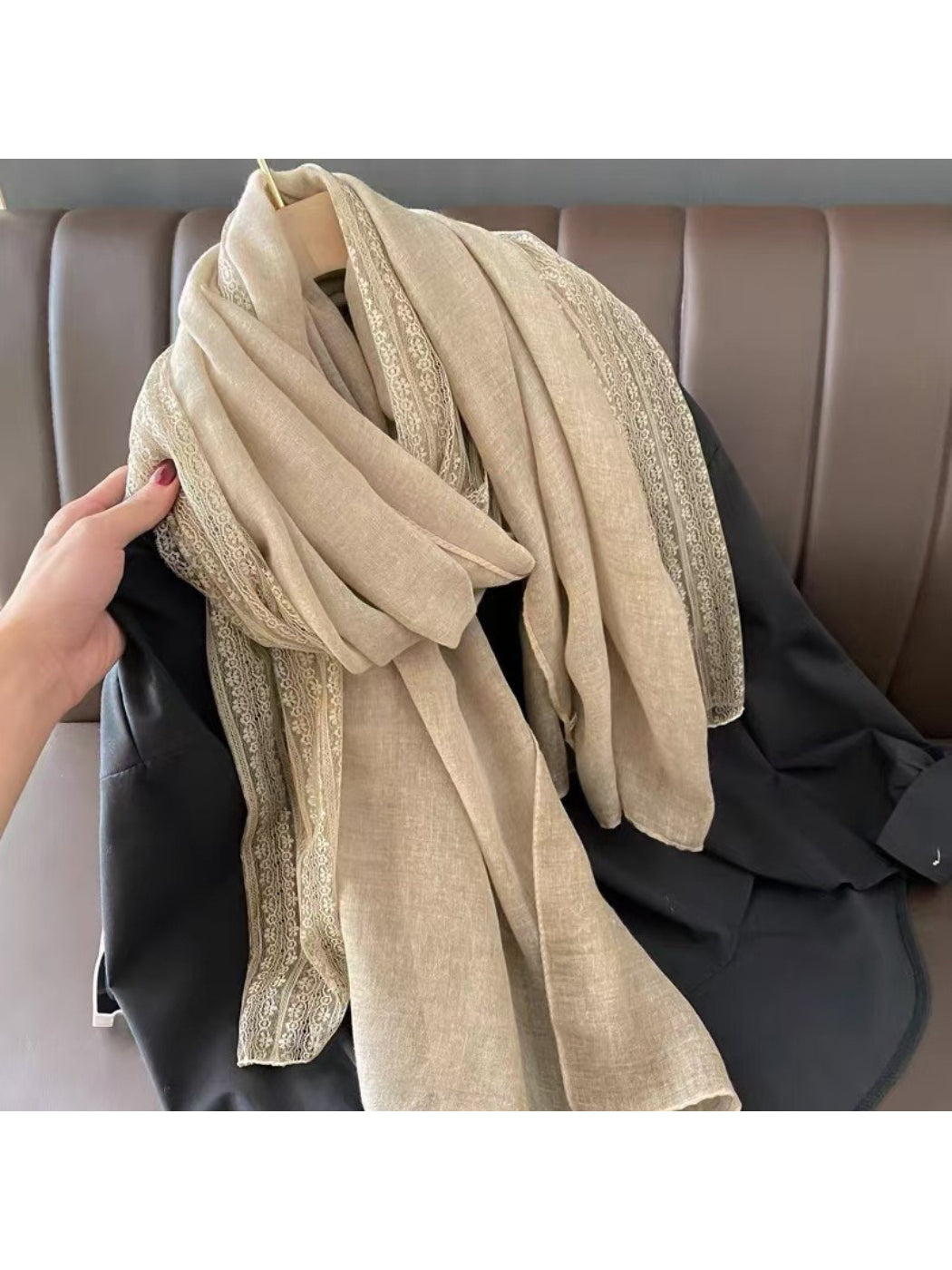 Scarvii - Lace Trim Soft Long Scarf