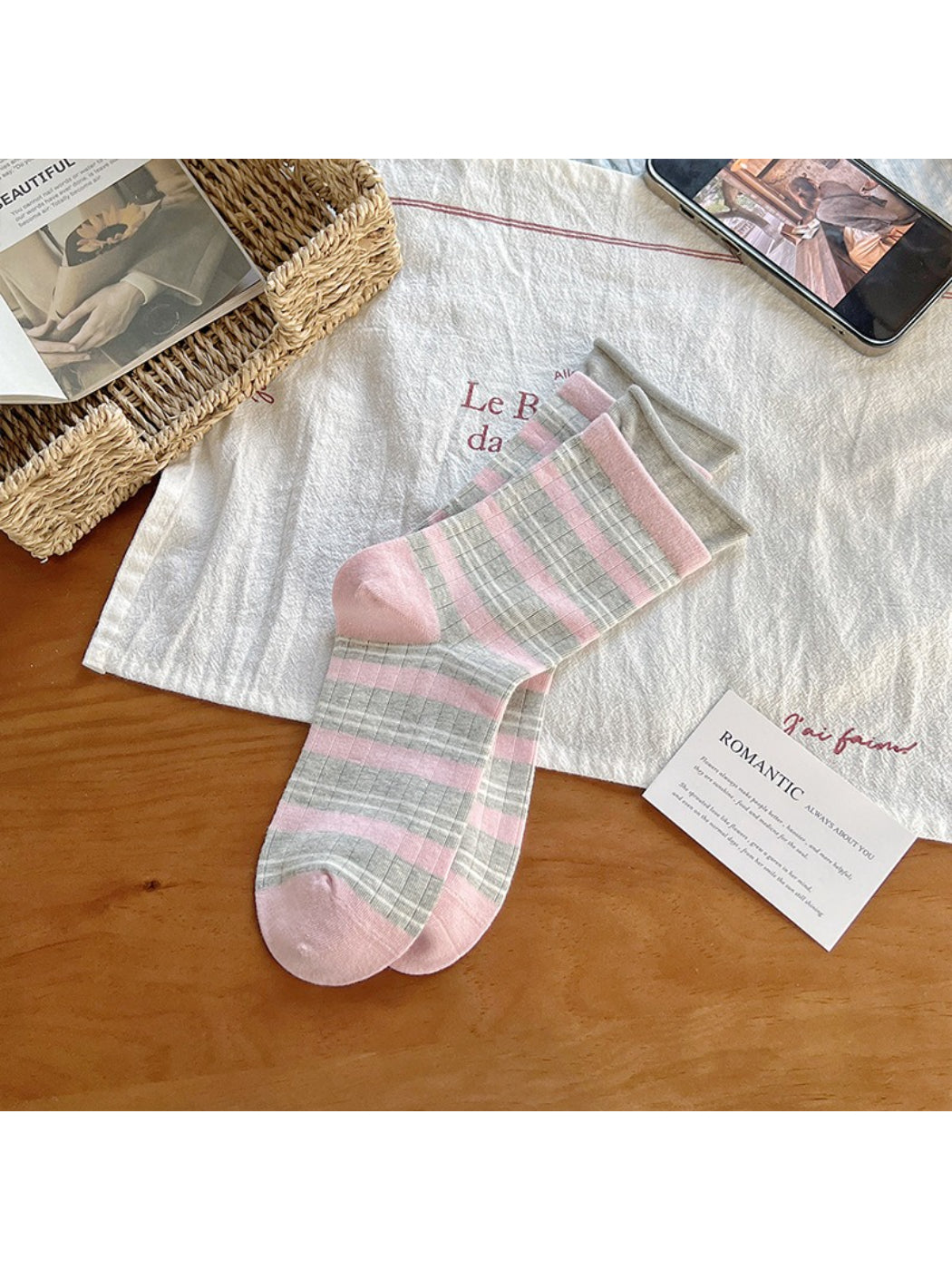 Rufia - Striped Cuff Knit Crew Socks