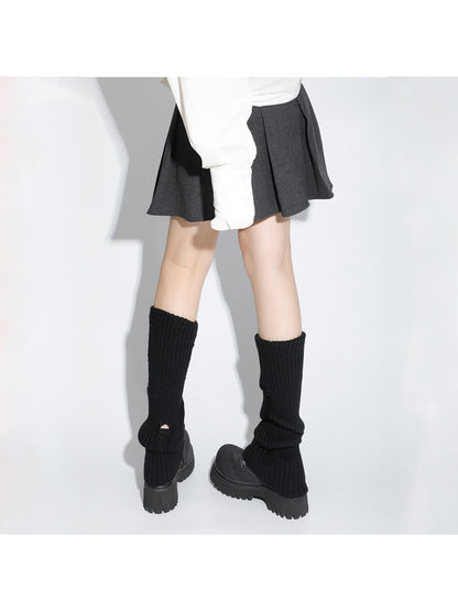 Cozyra - Solid Color Distressed Knit Leg Warmers