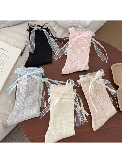 Rufia - Women's Frill Trim Bow Detail Crew Socks