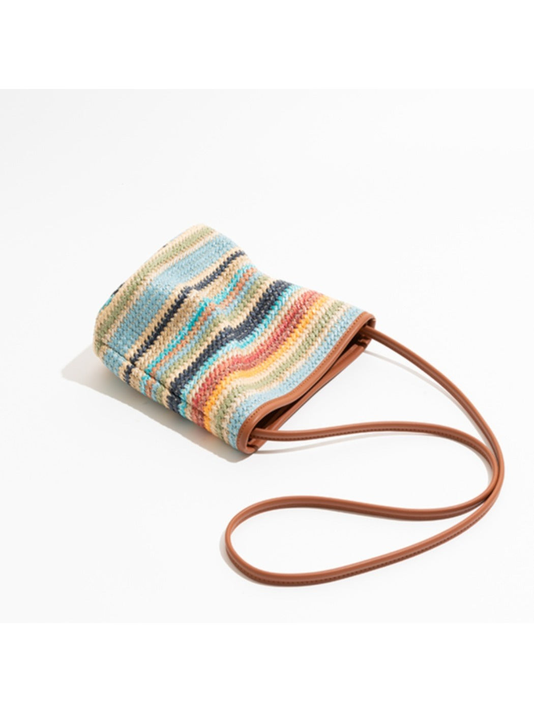 Cosbai - Playful Rainbow Striped Color-Block Bucket Bag