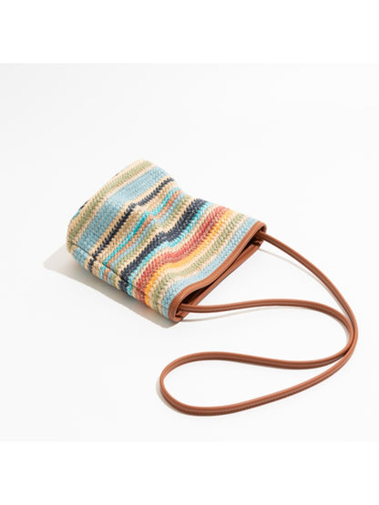 Cosbai - Playful Rainbow Striped Color-Block Bucket Bag