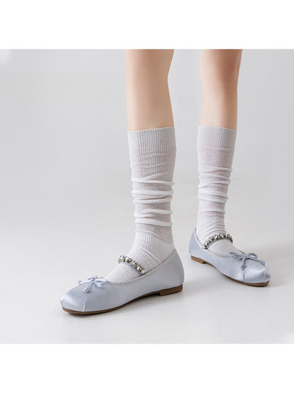 Rufia - Small Metal Plate Detail Solid Color Knee-high Socks