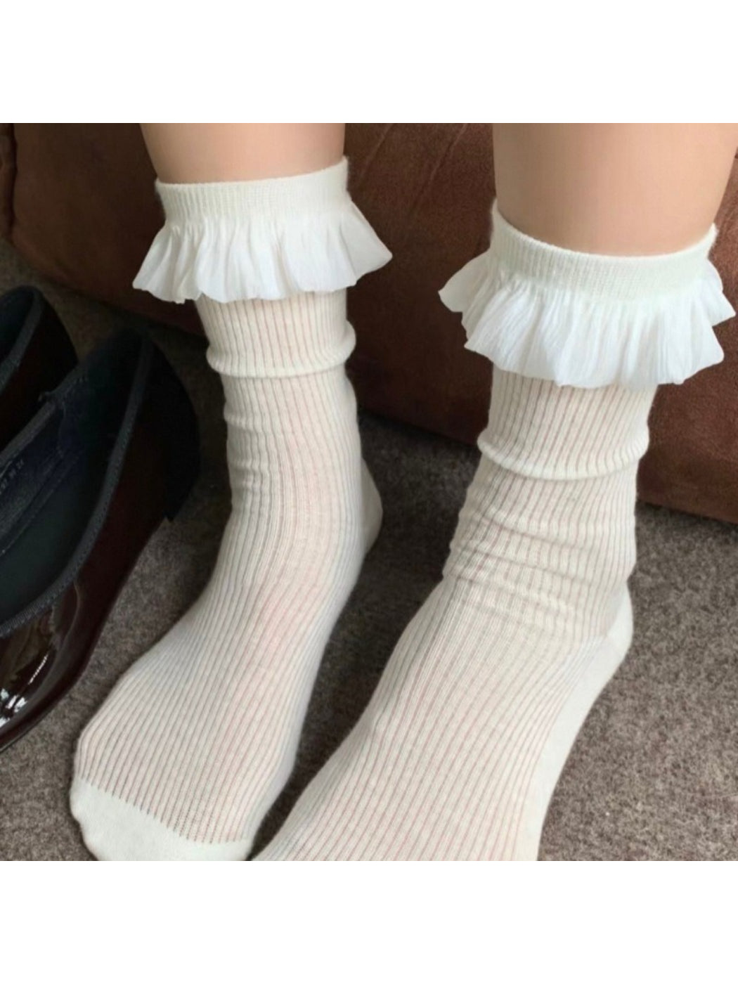 White Rufia crew socks with ruffle frill cuff