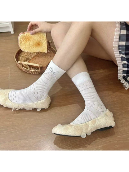Rufia - Soft Lace Knit Bow Crew Socks
