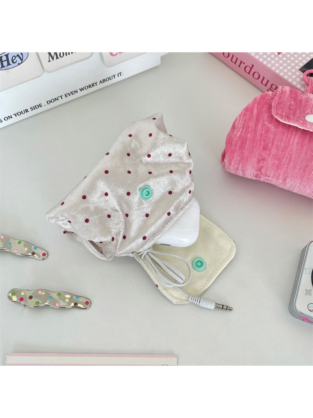 Cosbai Soft Dot Button Coin Purse in soft pink open to display interior