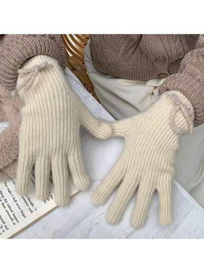 Gloving - Bow Accent Ribbed Wrist Coverage Gloves