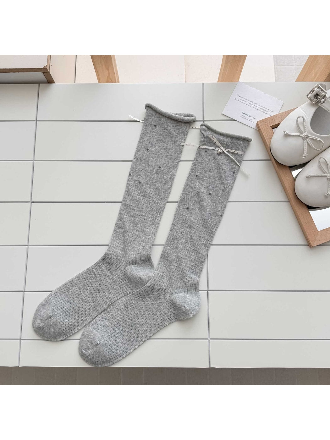 Rufia - Bow Polka Dot Mesh Women's Mid Calf Socks