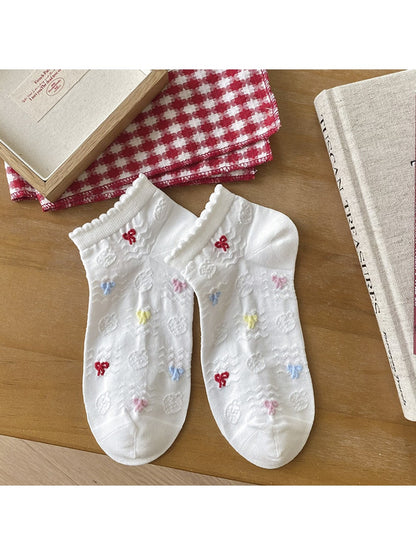 Rufia - Scalloped Cuff Patterned Casual Ankle Socks