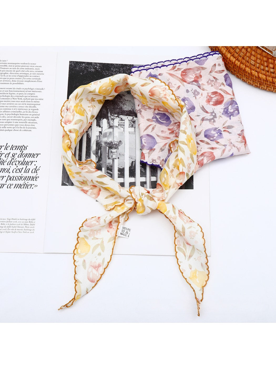 Scarvii - Bright Floral Printed Decorative Triangle Bandana