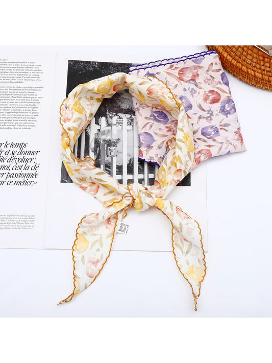 Scarvii - Bright Floral Printed Decorative Triangle Bandana