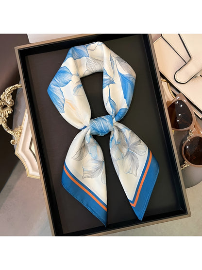 Scarvii - Floral Print Decorative Neck Square Scarf