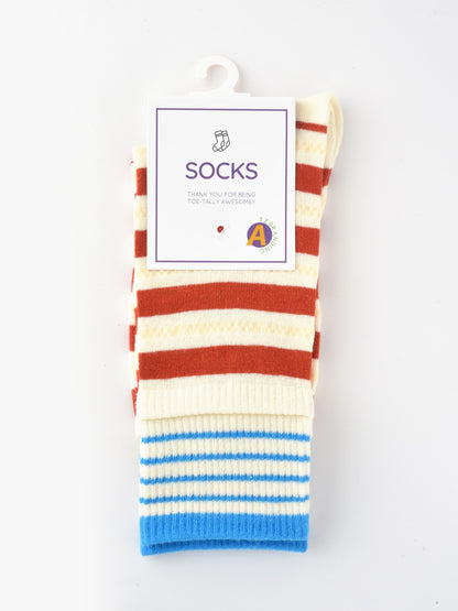 Rufia - Colorful Patchwork Stripe Mid-Calf Socks - Classic & Fresh