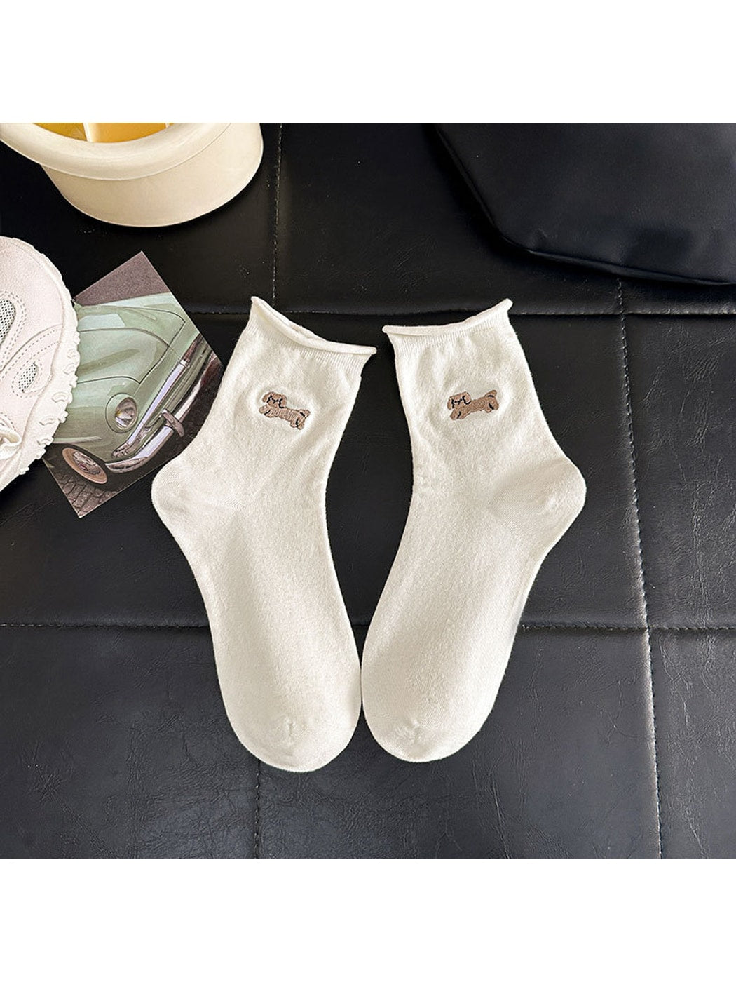 Rufia - Cute Animal Motif Rolled Cuff Crew Socks