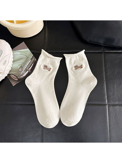 Rufia - Cute Animal Motif Rolled Cuff Crew Socks