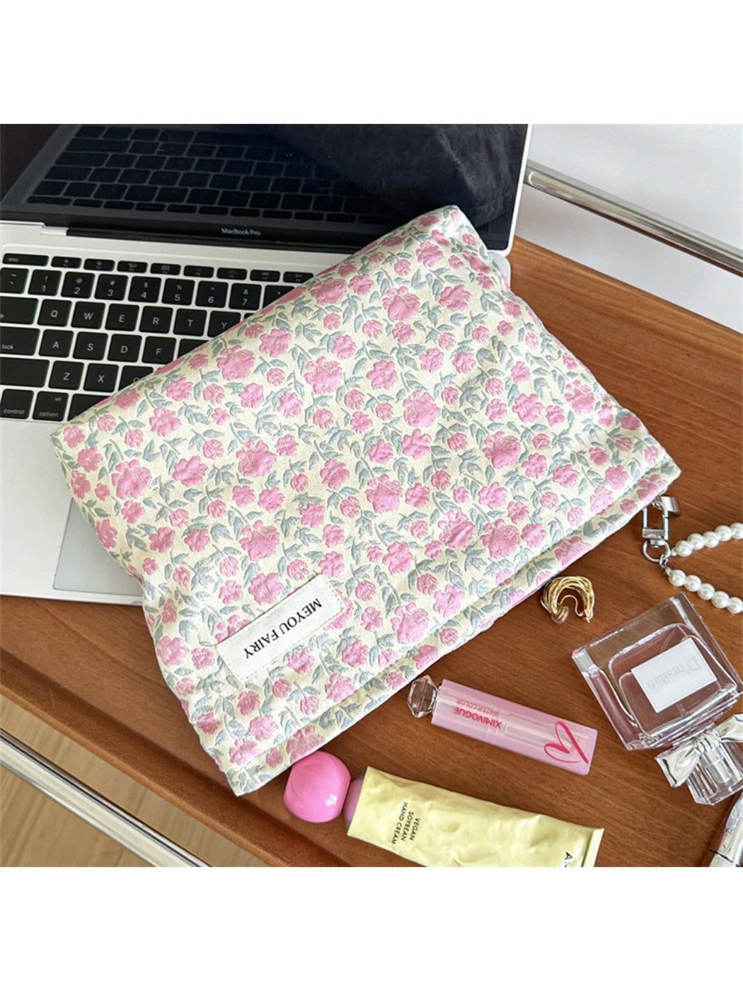 Close-up of Cosbai Soft Rose Organizer Pouch showing smooth texture