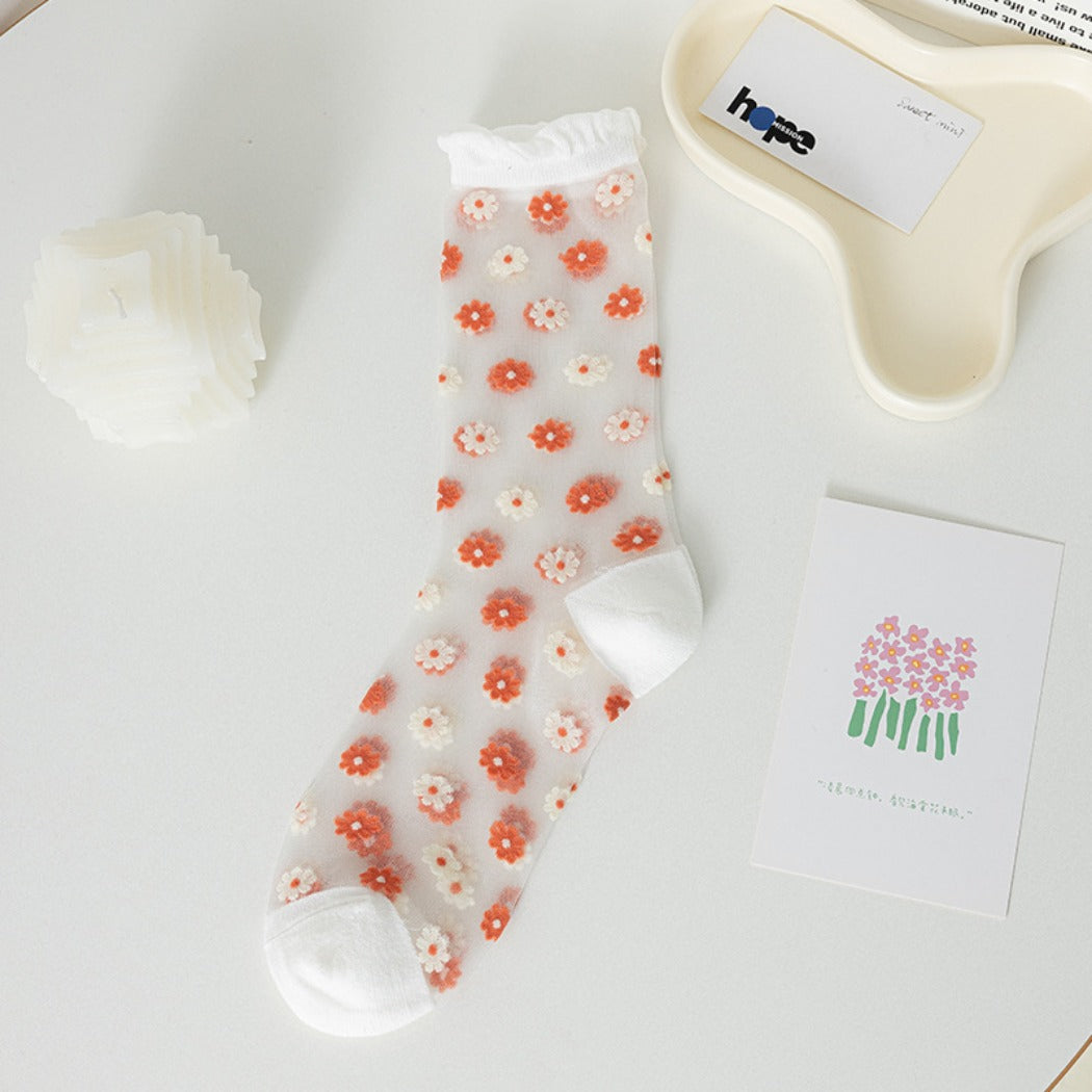 Rufia - Summer Petite Floral Pattern Sheer Socks