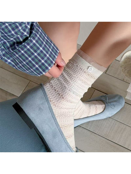 Rufia - Sweet Lace Edge Solid Color Crew Socks