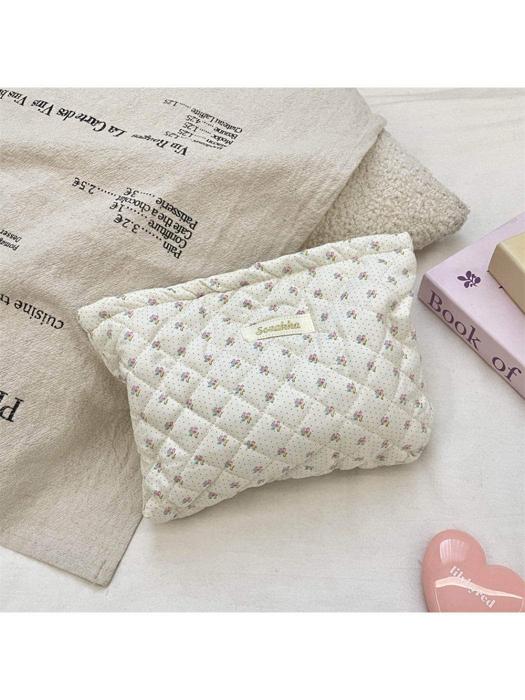 Cosbai - Floral Quilted Makeup Bag