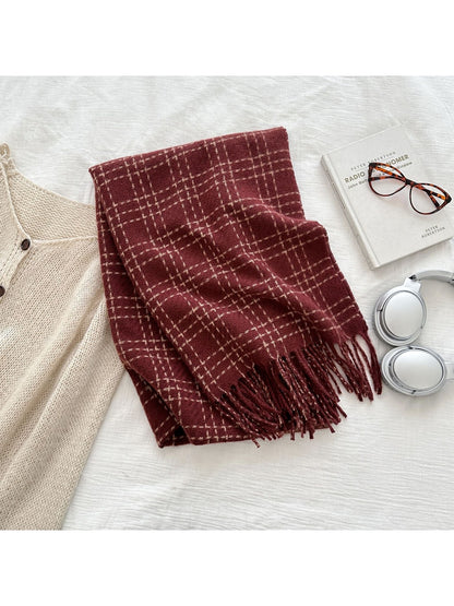 Scarvii - Checked Pattern Simple Winter Shawl