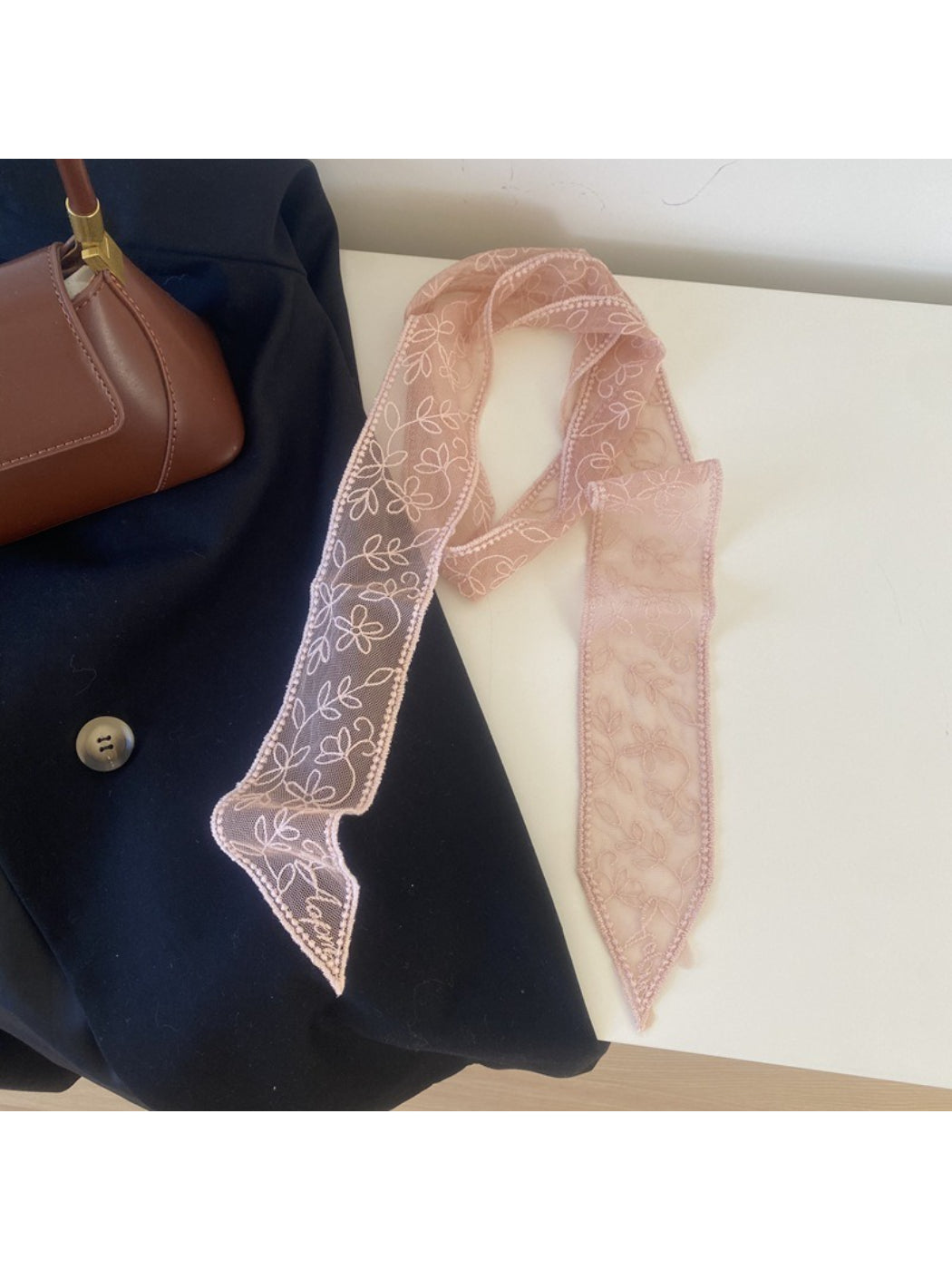 Scarvii Sheer Floral Lace Skinny Scarf