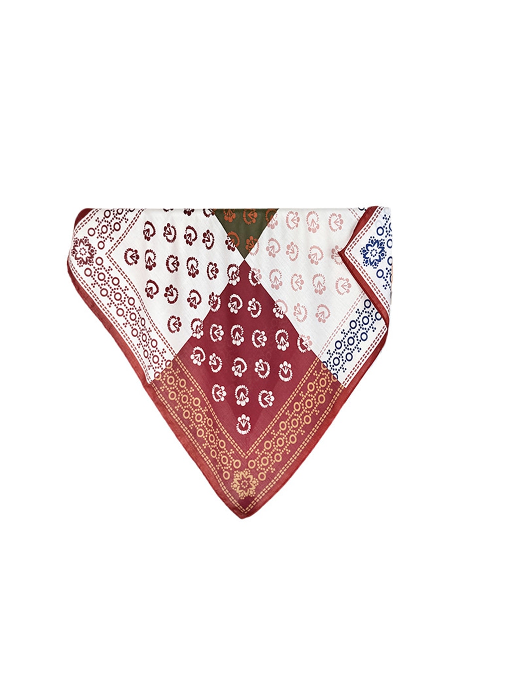 Scarvii - Retro Floral Print Colorblock Square Scarf