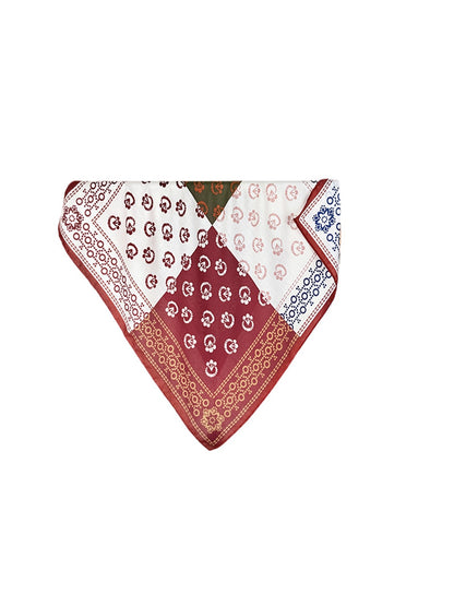 Scarvii - Retro Floral Print Colorblock Square Scarf