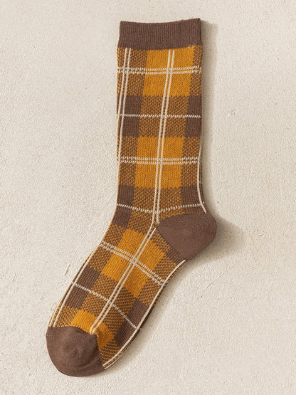 Rufia - Retro Brown-Tone Mid-Calf Winter Socks