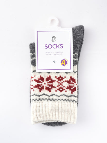 Rufia - Thickened Snowflake Patterned Mid-calf Socks