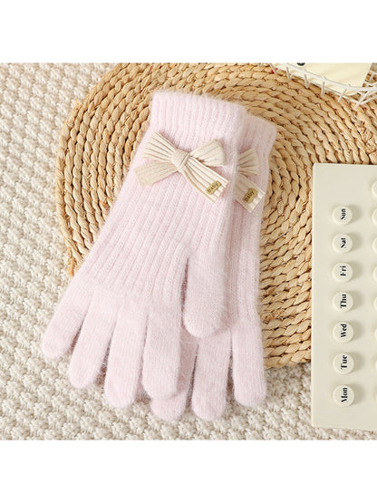 Gloving - Women's Bow Accent Fuzzy Knit Winter Gloves