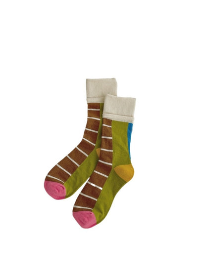 Rufia - Colorful Patchwork Stripe Mid-Calf Socks - Classic & Fresh