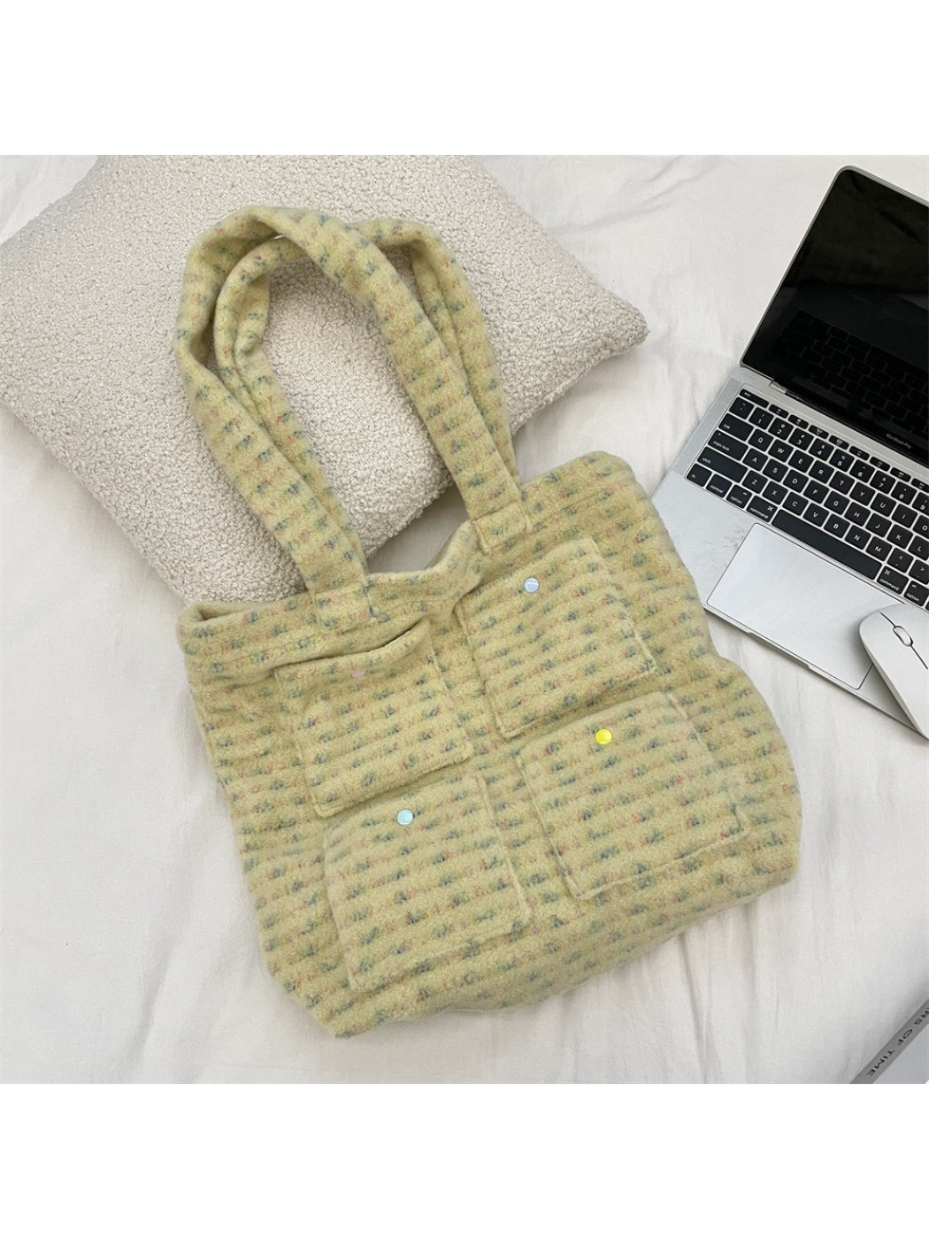 Cosbai - Soft Plush Tweed Handbag Tote Bag