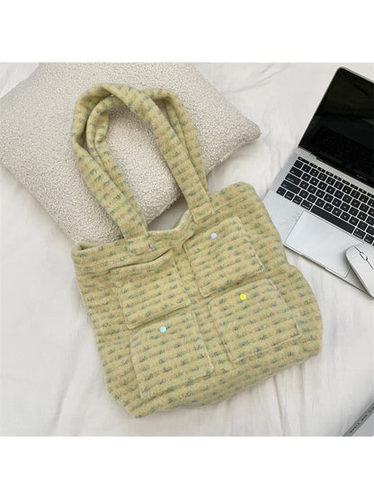 Cosbai - Soft Plush Tweed Handbag Tote Bag