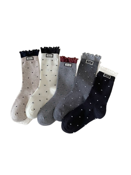 Rufia – Lace Mid-Calf Socks with Polka Dot
