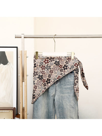 Scarvii - Allover Floral Print Layered Triangle Scarf
