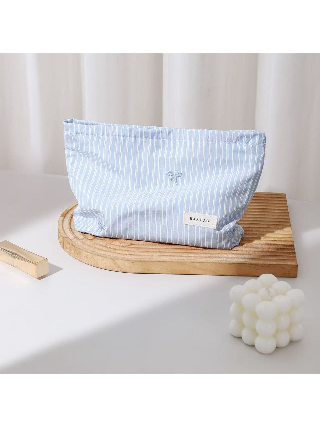 Cosbai - Striped Bow Embroidered Women's Cosmetic Bag