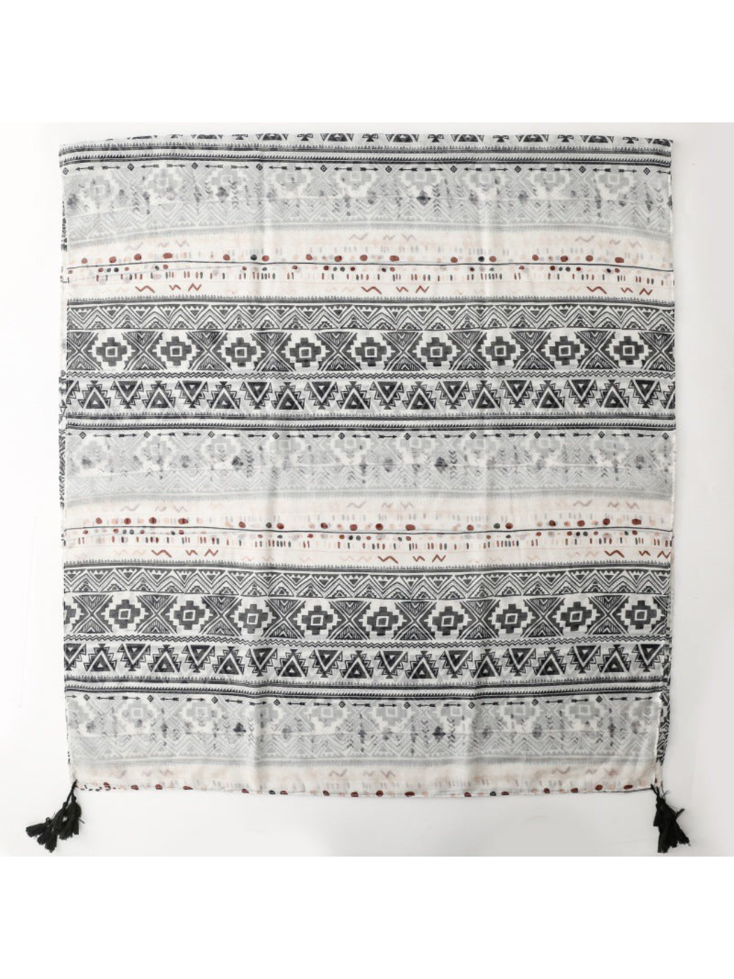 Scarvii - Ivory Geometric Band Tassel Wrap Scarf