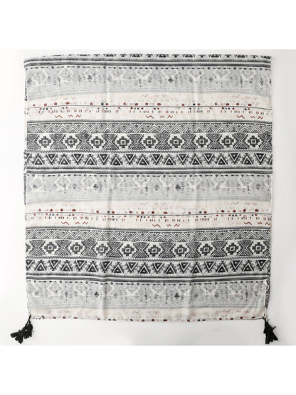 Scarvii - Ivory Geometric Band Tassel Wrap Scarf