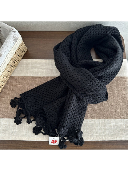 Scarvii - Elegant Retro Openwork Floral Fringe Scarf & Shawl