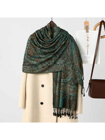Scarvii - Ethnic Print Fringed Shawl Scarf