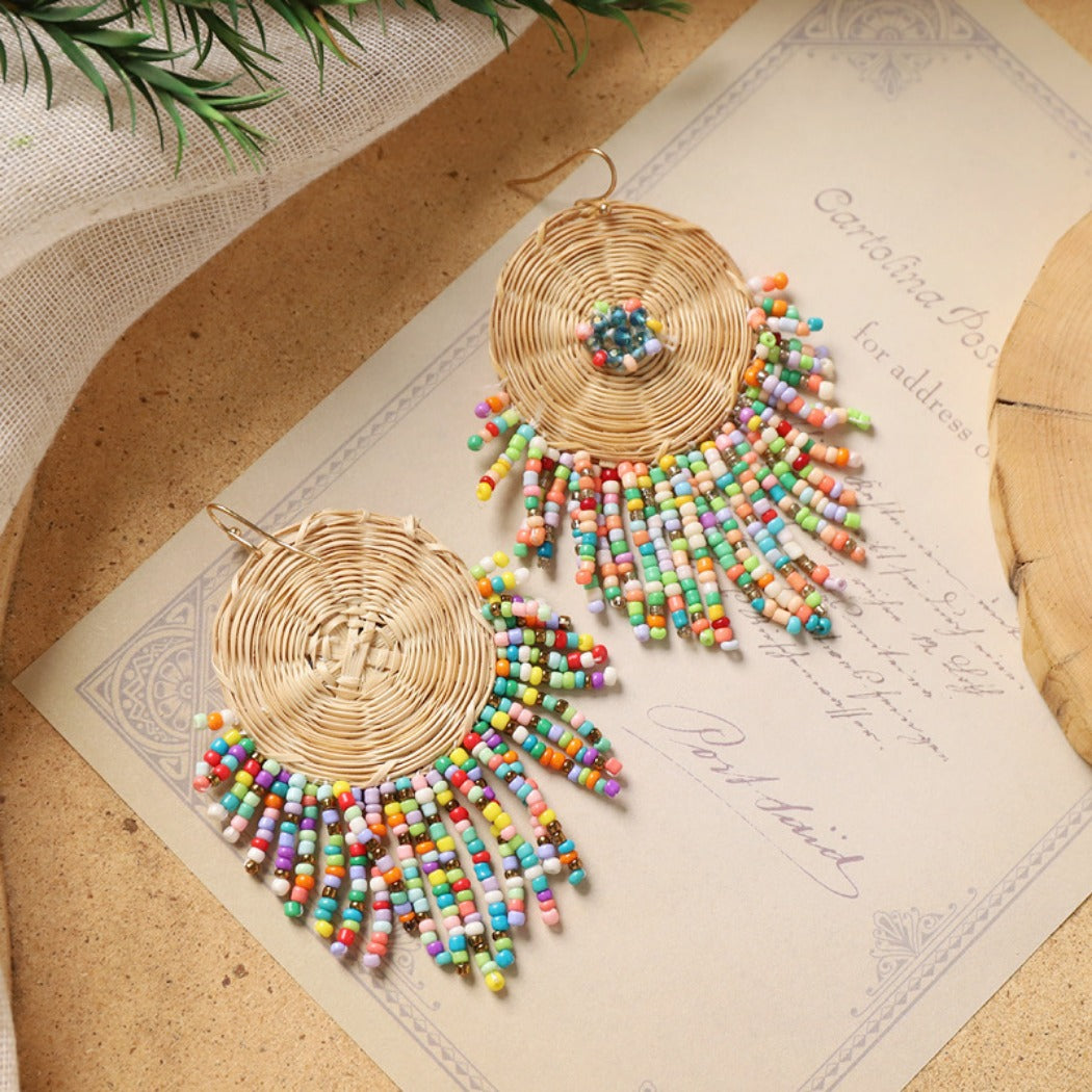 Earwish - Boho Woven Beaded Fringe Earrings - Vintage & Special