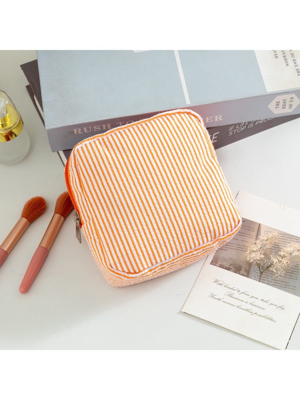 Cosbai - Pinstripes Zipper Cosmetic Organizer Bag