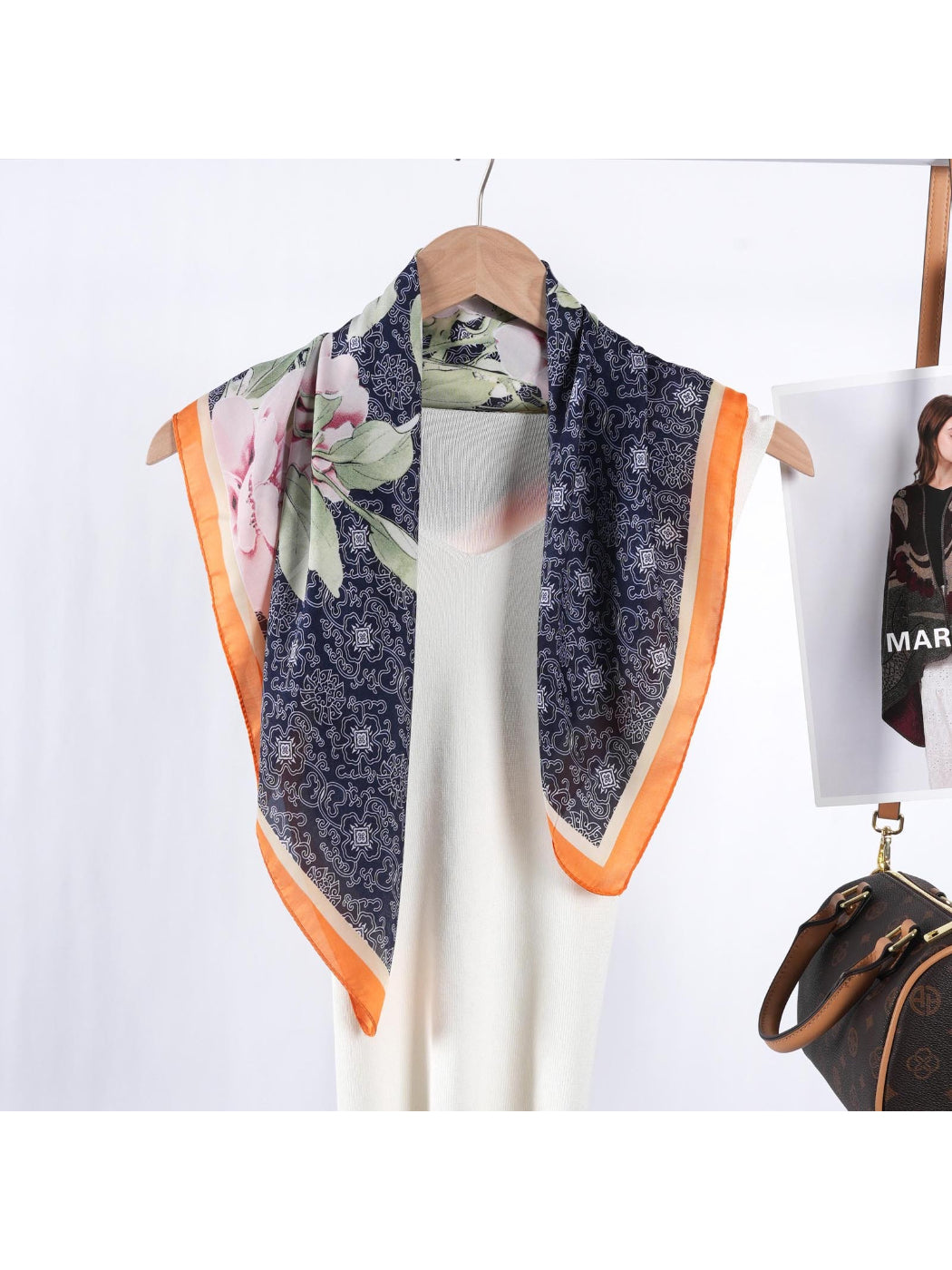 Scarvii - Vintage Blossom Print Square Scarf