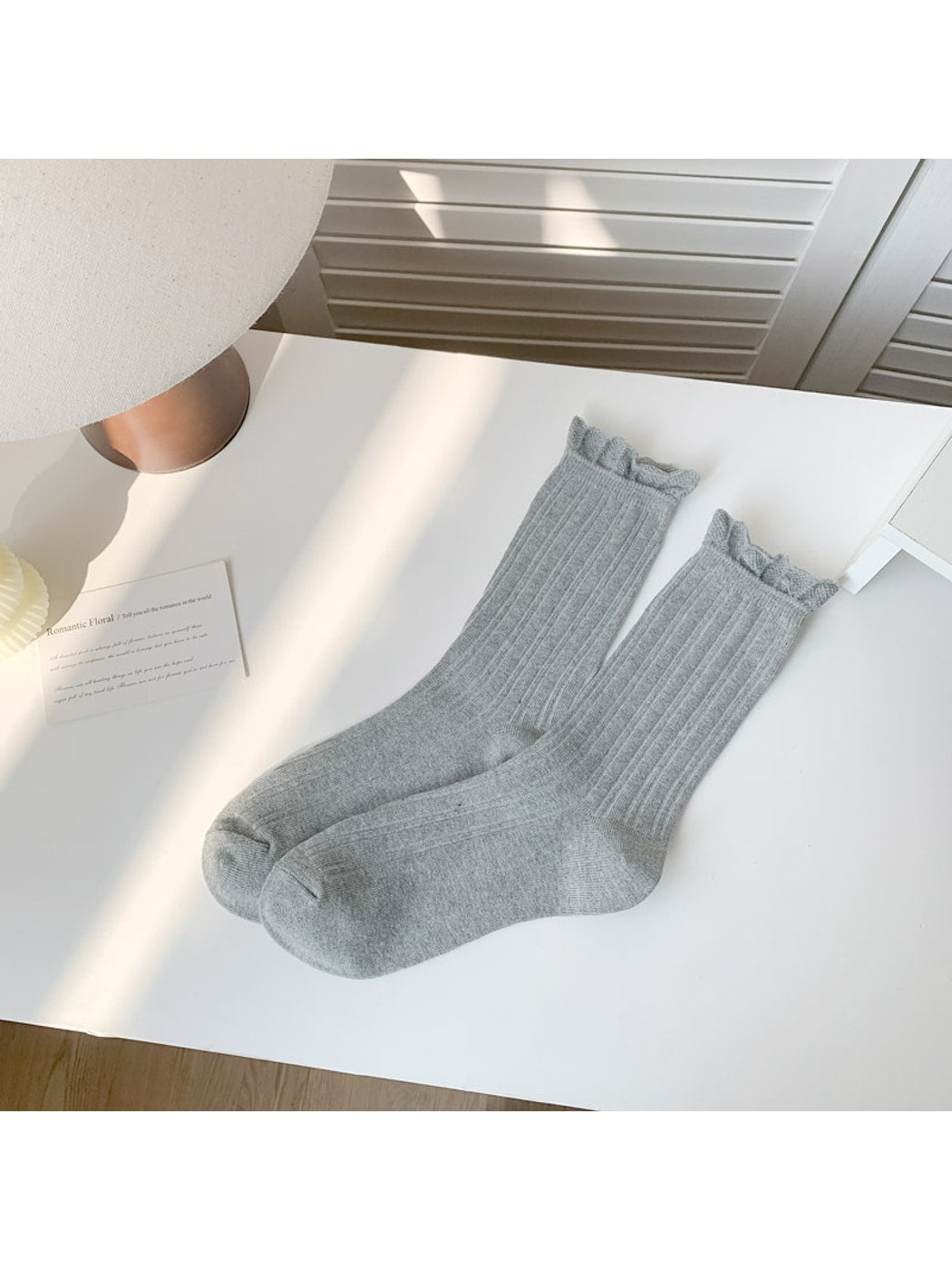 Rufia - Solid Color Ribbed Ruffle Crew Socks