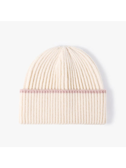 Haila - Fine Rib Contrast Stripe Cuffed Knit Beanie