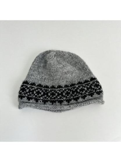Haila - Fair Isle Border Rolled Brim Knit Beanie