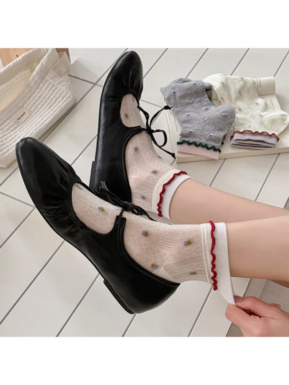 Rufia - Floral Colorblock Cuff Openwork Ankle Socks