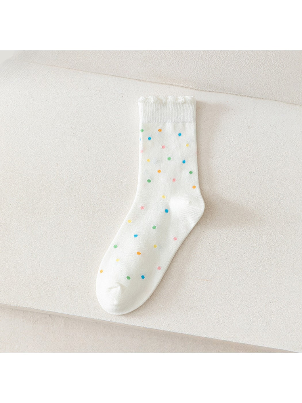Rufia - Cute Pastel Print Scalloped Crew Socks